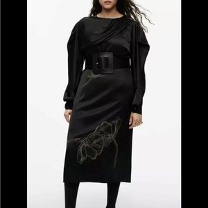 NWT ZARA satin midi dress with gold flowers